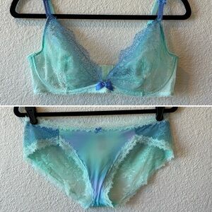Victoria’s Secret Blue Ombré Lingerie Set Very Sexy Unlined Plunge Bra 36D